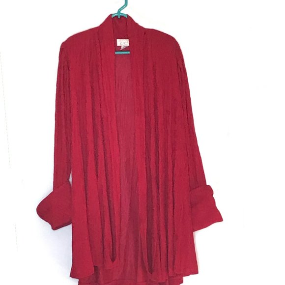 Vintage 90's 2-piece evening/cocktail outfit by Cache, deep red crinkle fabric - Picture 2 of 6